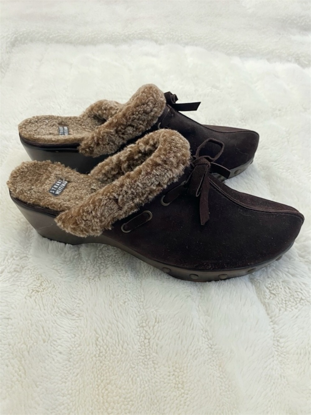 Stuart Weitzman Dark Brown Fur-Lined Clogs Mules Size 10